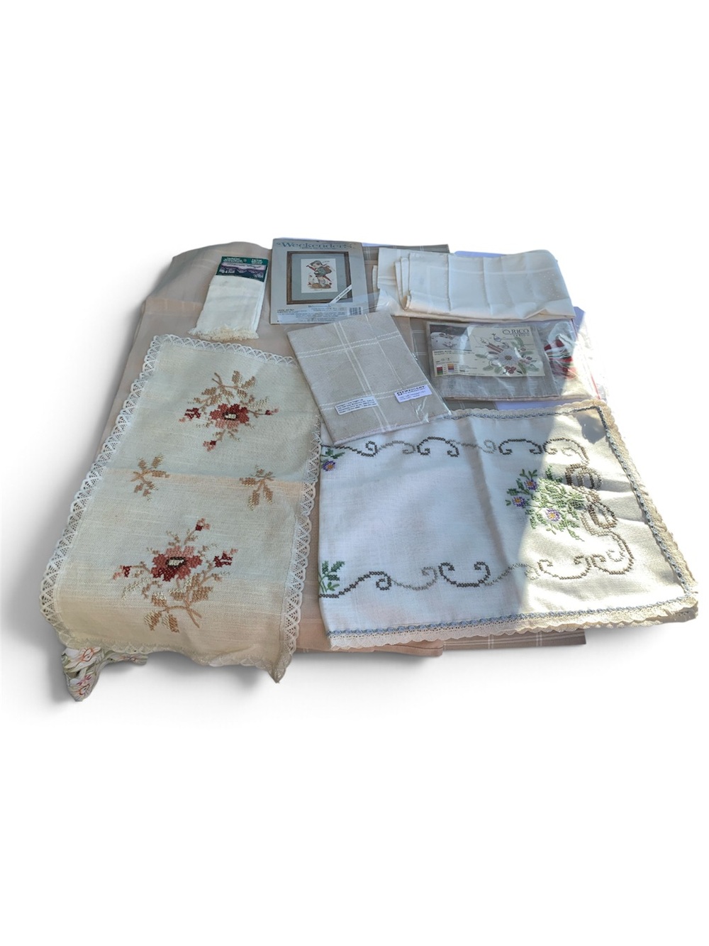 10-Pc Neutral Vintage Linen & Table Topper Bundle - Rico, Zweigart, Hummel & Han